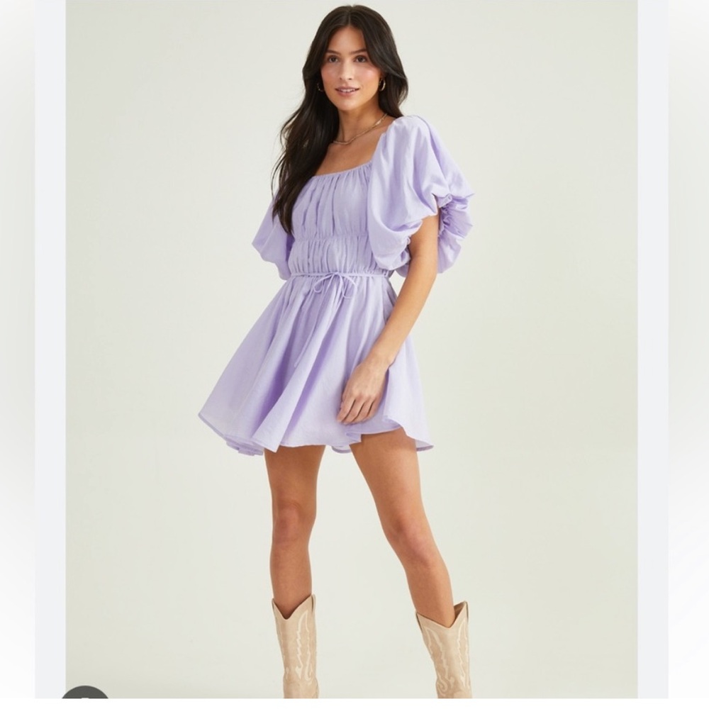 Altar'd State Amabella Lilac Purple Puff-Sleeve Mini Dress Women’s Small